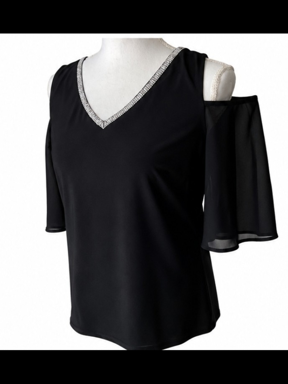Harper Women's V-Neck Top with Rhinestone Trim Size Medium